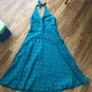 Bandolino turquoise halter dress with eyelets